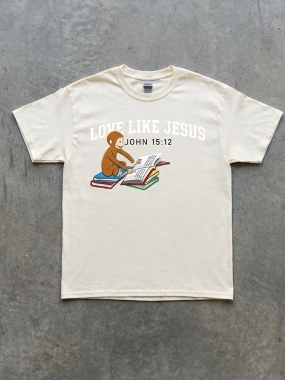 Gildan Cream 'Love Like Jesus' Curious George Graphic Tee